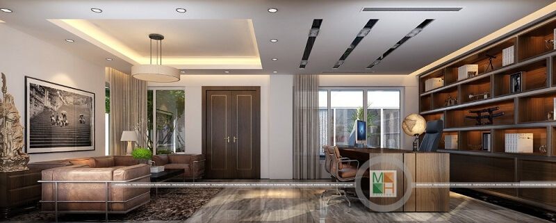 và hiện đại.
Mẫu thiết kế văn phòng của giám đốc được trang bị tinh tế bằng cách kết hợp các đồ nội thất hiện đại, lịch sự và sang trọng.