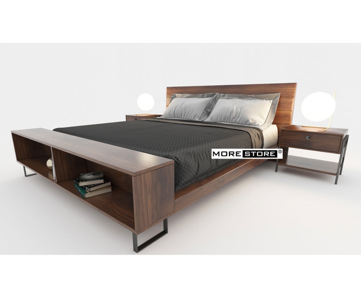 Picture of Giường ngủ gỗ veneer đuôi giường kết hợp kệ decor